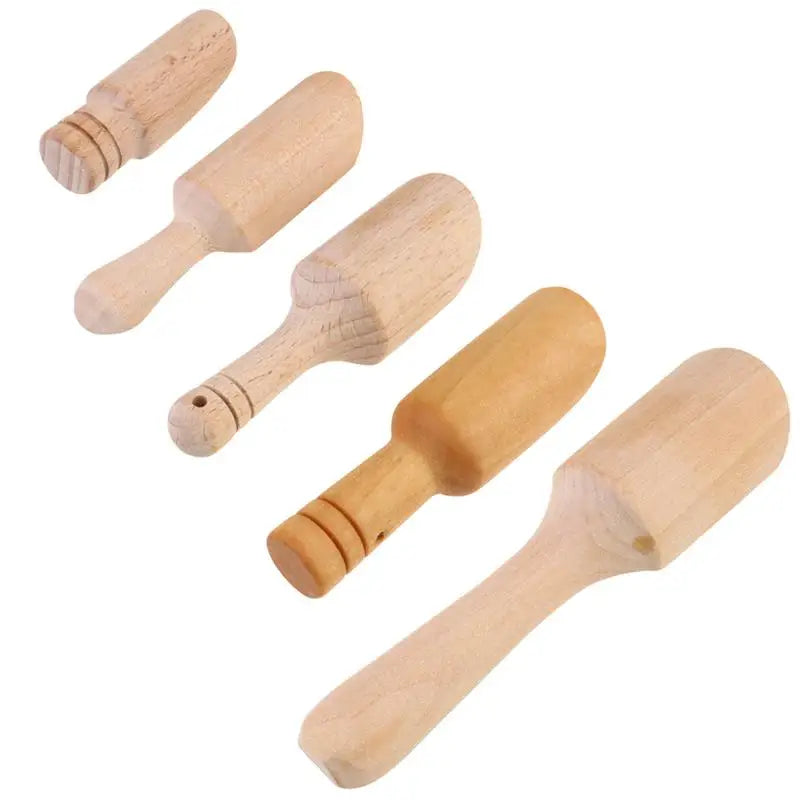 Set of 5 Mini Wooden Salt & Spice Scoops