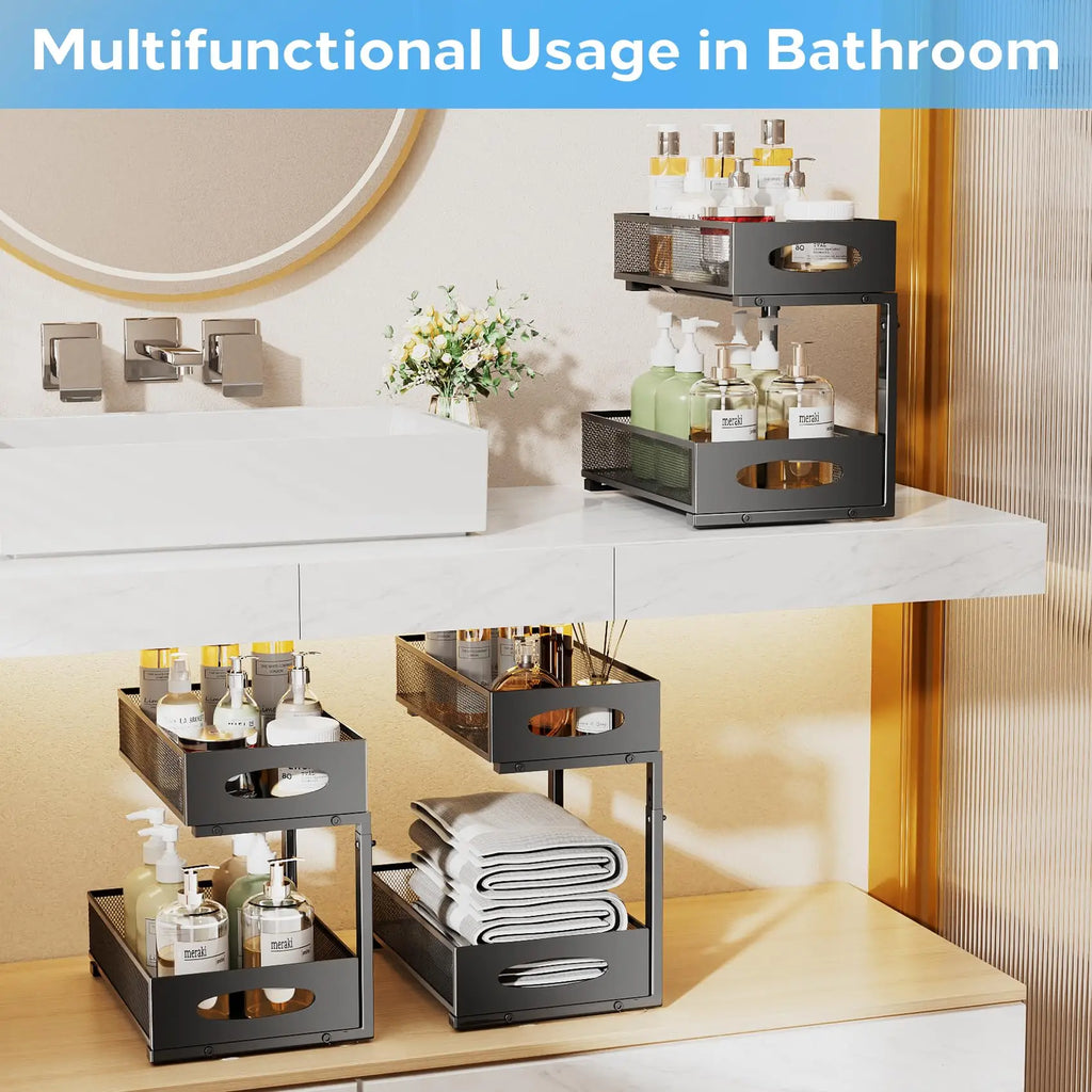 Under-Sink Organizer – Adjustable 2-Tier Pull-Out Cabinet Storage Rack