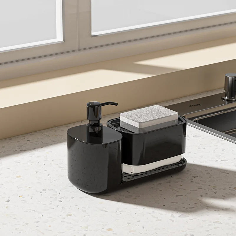 3-in-1 Stainless Steel Soap Dispenser with Sponge Holder & Towel Rack