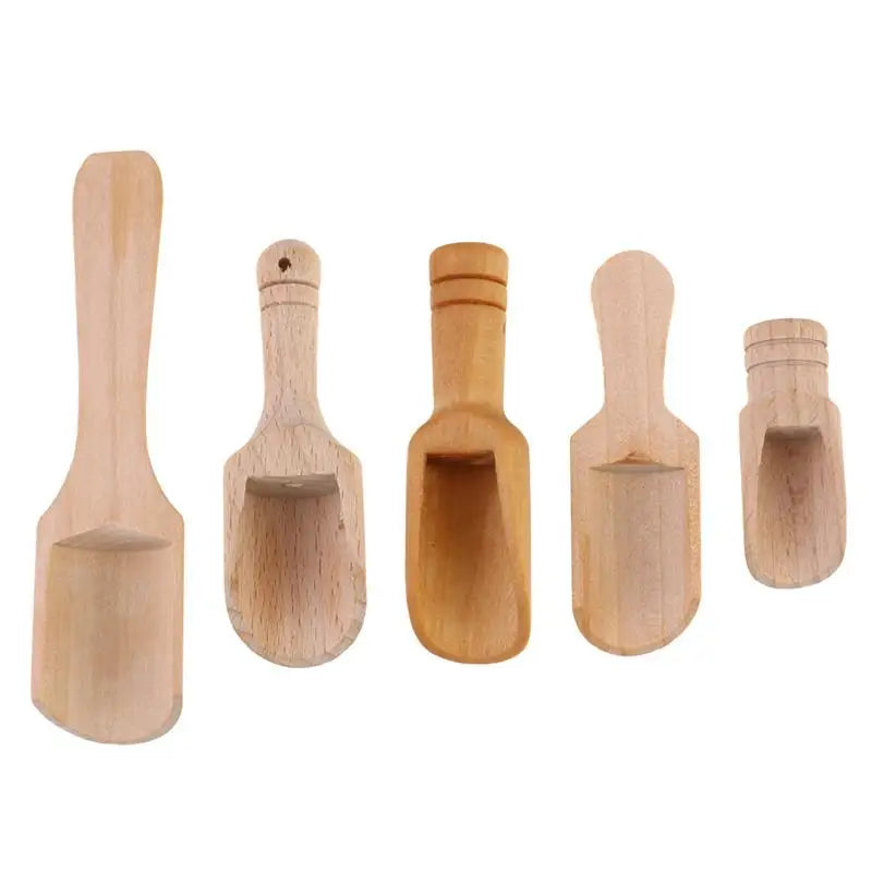 Set of 5 Mini Wooden Salt & Spice Scoops