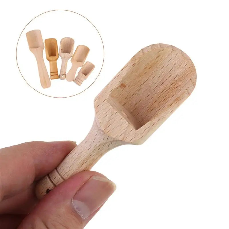 Set of 5 Mini Wooden Salt & Spice Scoops