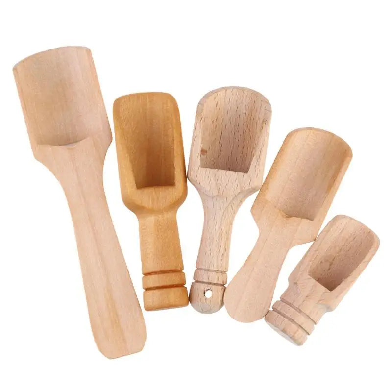 Set of 5 Mini Wooden Salt & Spice Scoops