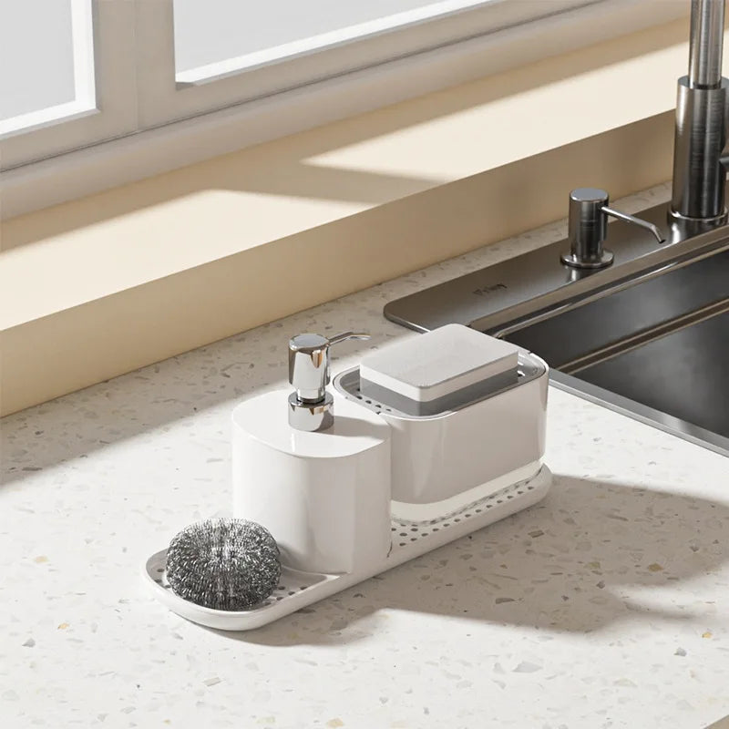 3-in-1 Stainless Steel Soap Dispenser with Sponge Holder & Towel Rack