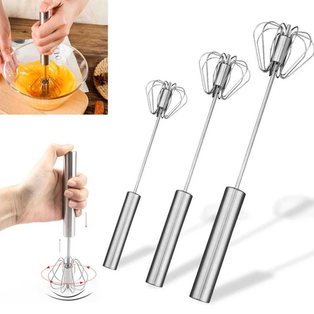 Stainless Steel Automatic Hand Whisk – Minimalist Self-Turning Egg Beater & Cream Mixer