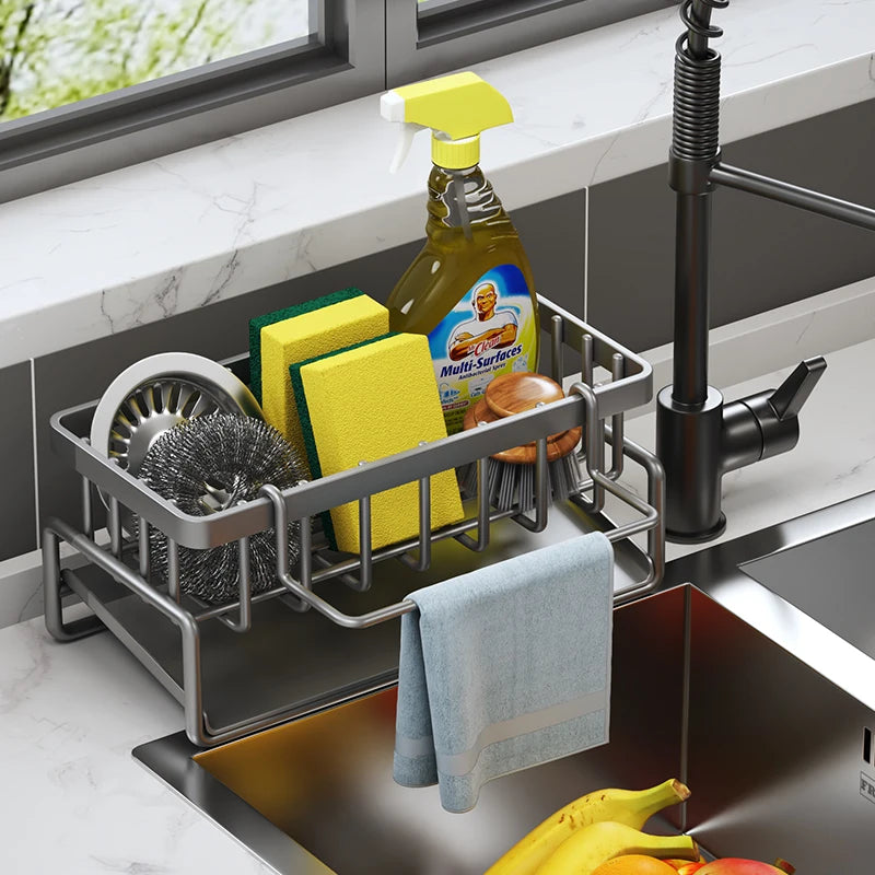 Tap-Mounted Sink Shelf – Cleaning Supply Rack with Drainage
