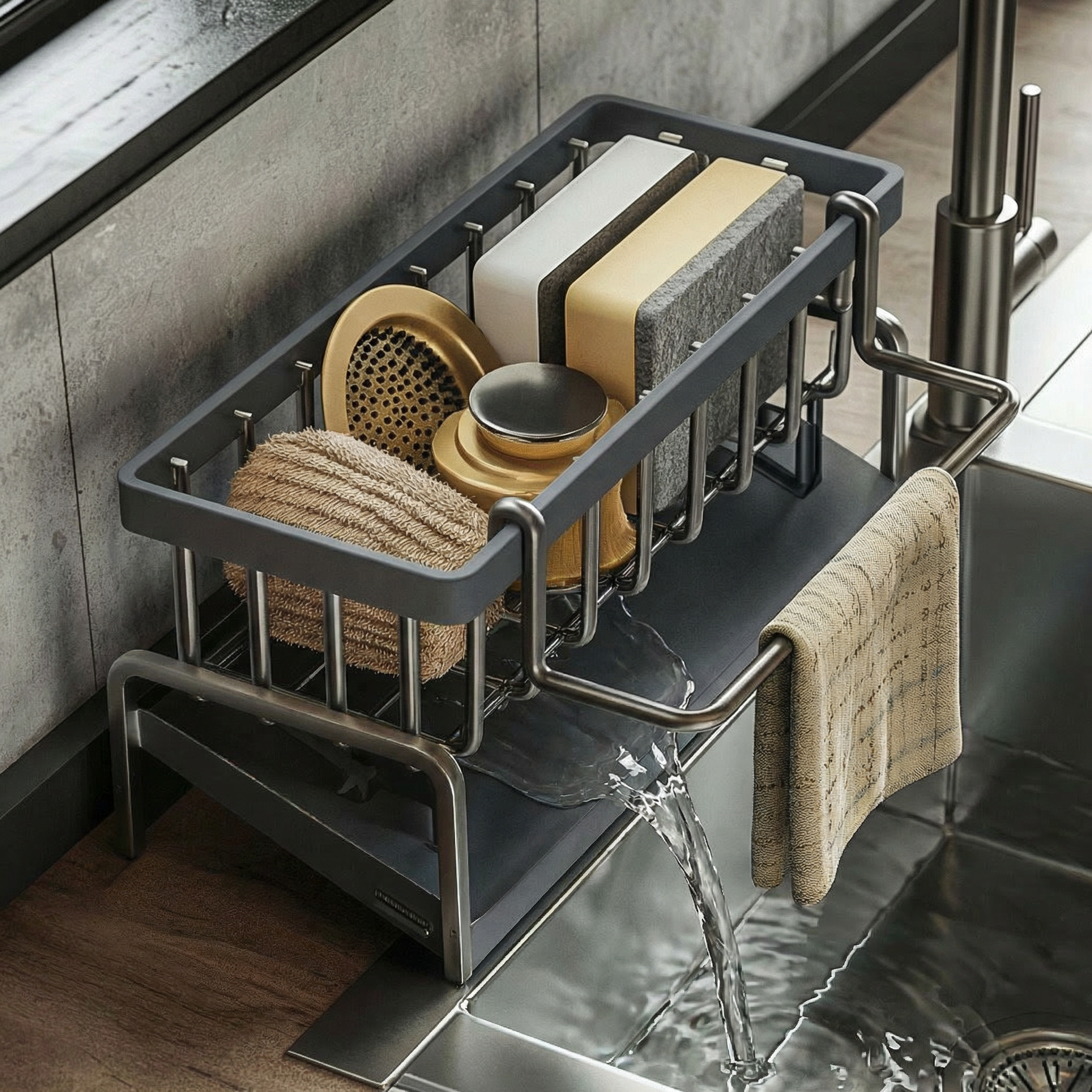 Tap-Mounted Sink Shelf – Cleaning Supply Rack with Drainage