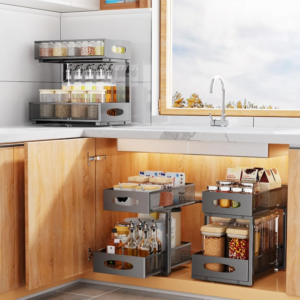 Under-Sink Organizer – Adjustable 2-Tier Pull-Out Cabinet Storage Rack