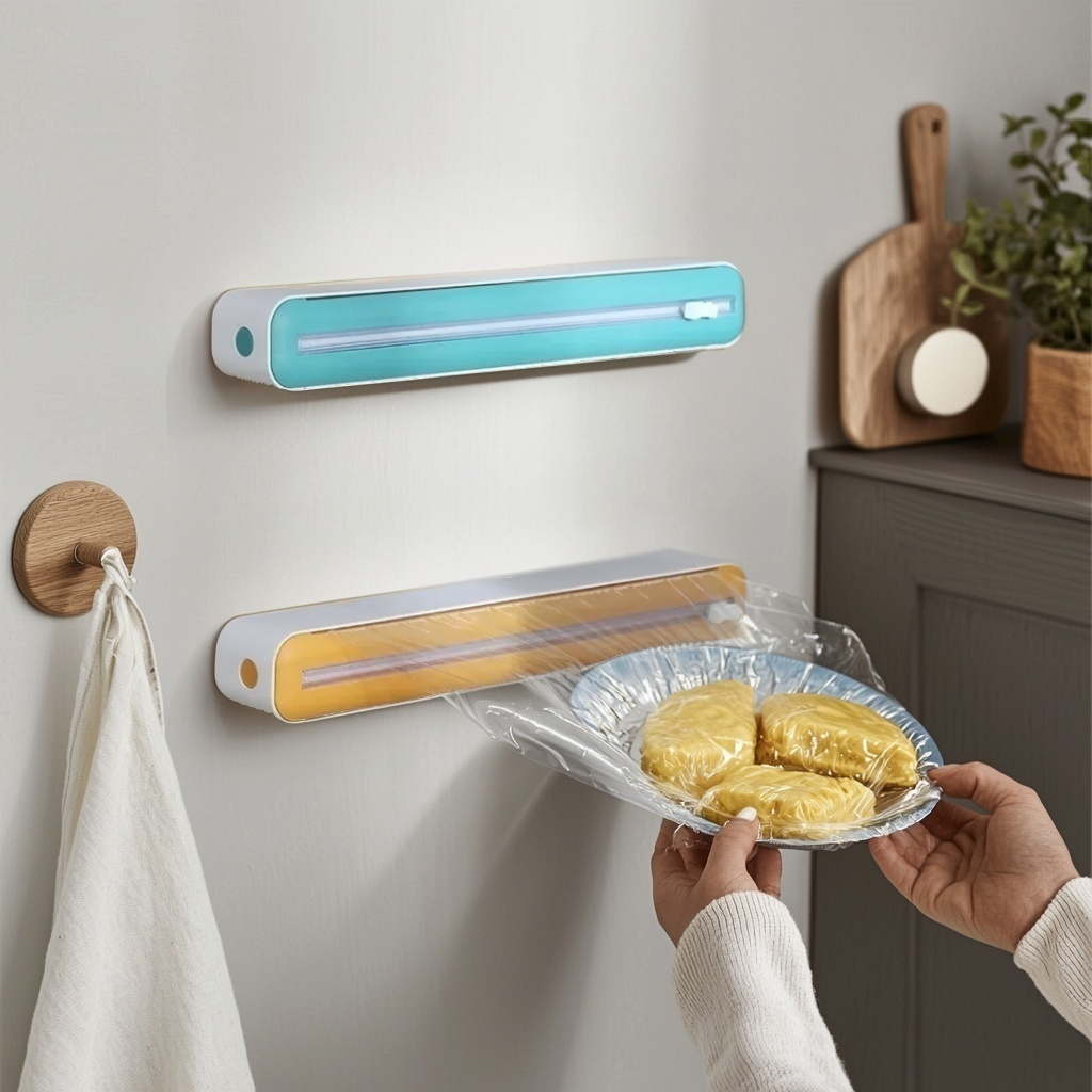 Magnetic Food Wrap Dispenser – Plastic Wrap & Foil Cutter with Storage Box